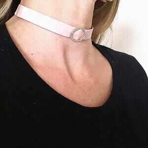 Pink Leatherette Crystal Chocker Necklace Fairy Whimsigoth Elegant Wedding Prom